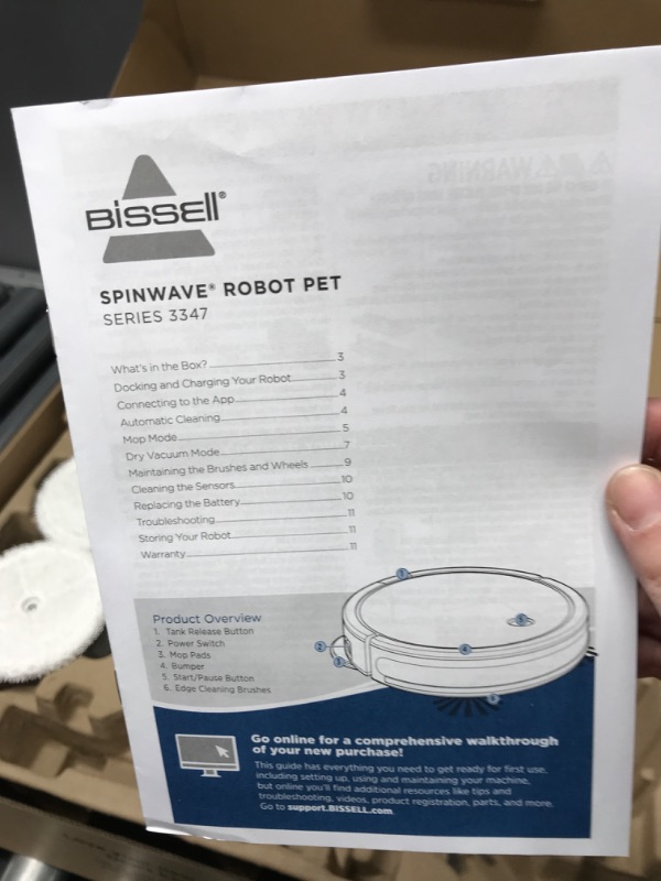 Photo 9 of ***FACTORY SEALED, TESTED POWERS ON*** Bissell SpinWave Pet Robot, 2-in-1 Wet Mop and Dry Robot Vacuum, WiFi Connected with Structured Navigation, 3347