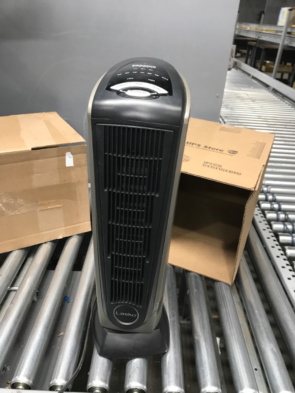 Photo 4 of ***TESTED WORKING*** Lasko Oscillating Ceramic Tower Space Heater for Home with Adjustable Thermostat, Timer and Remote Control, 22.5 Inches, Grey/Black, 1500W, 751320