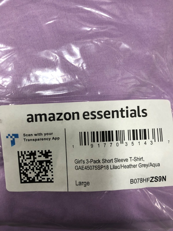 Photo 1 of Amazon Essentials Girls and Toddlers' Short-Sleeve T-Shirts, Multipacks 3 Lilac/Grey Heather/Aqua Blue Large