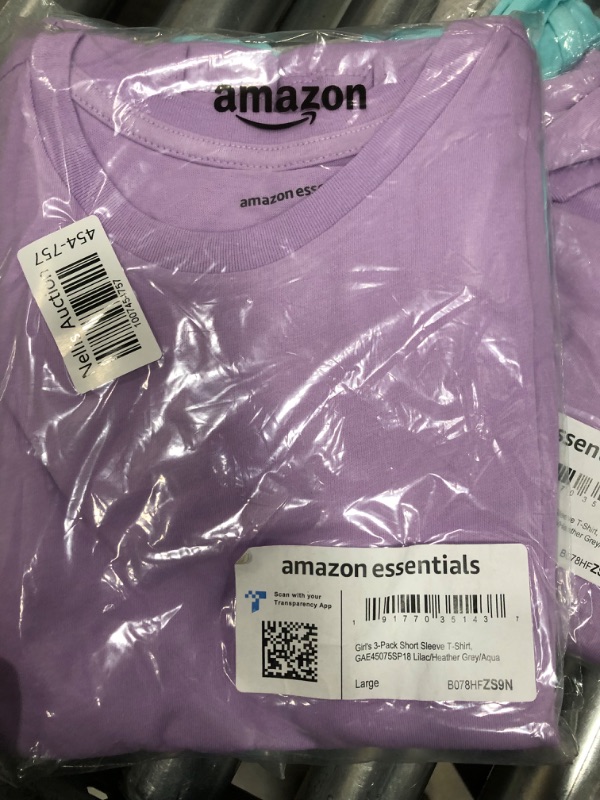 Photo 2 of Amazon Essentials Girls and Toddlers' Short-Sleeve T-Shirts, Multipacks 3 Lilac/Grey Heather/Aqua Blue Large