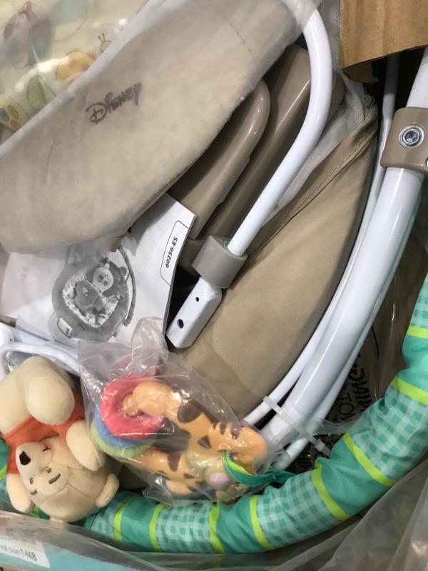 Photo 3 of Bright Starts Winnie the Pooh Dots & Hunny Pots Baby Bouncer with Vibrating Infant Seat, Music & 3 Playtime Toys, 23x19x23 Inch
