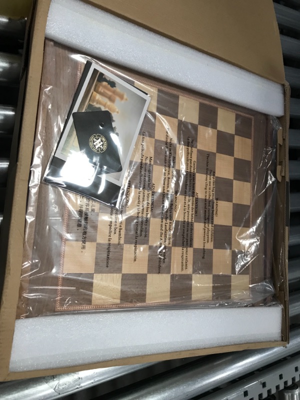 Photo 5 of A&A 16 inch Deluxe 3 in 1 Wooden Backgammon Set-Chess Set with Checkers/ 3.0 inch King Height Staunton Chess Pieces / Walnut Box W/Cherry Wood & Maple Inlay / 2 Extra Queen /Classic Board Games 3 in 1 CHESS /CHECKERS / BACKGAMMON