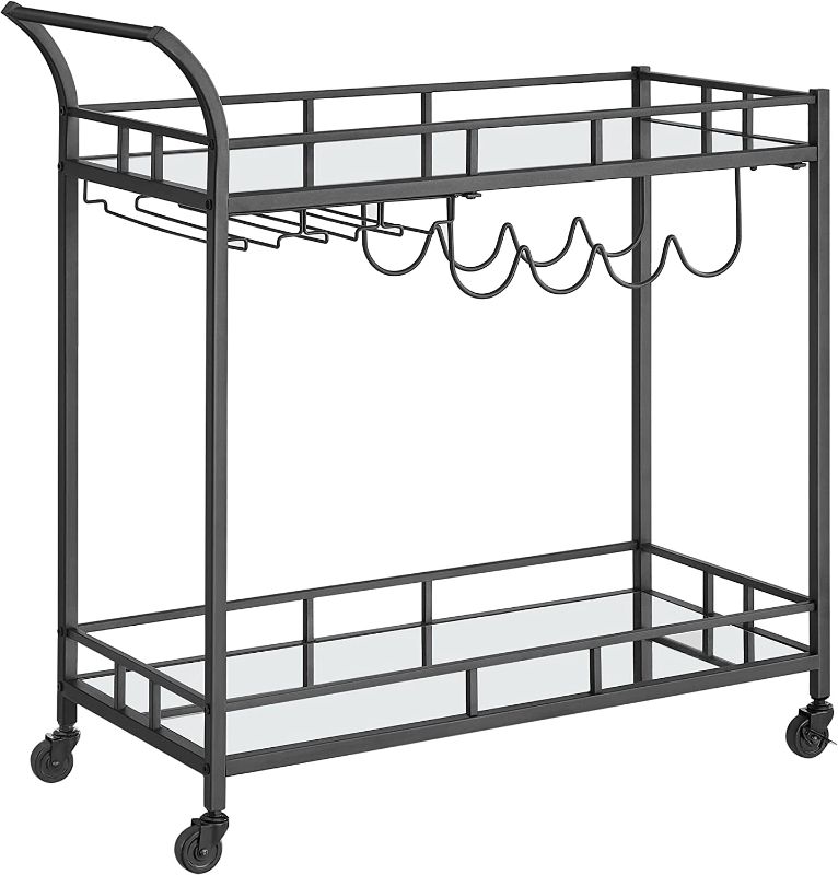 Photo 1 of 
VASAGLE Bar Cart Black, Home Bar Serving Cart, Wine Cart with 2 Mirrored Shelves, Wine Holders, Glass Holders, for Kitchen, Dining Room, Black ULRC090B62