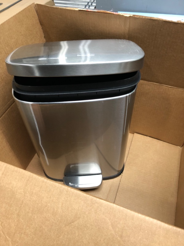 Photo 2 of Amazon Basics 5 Liter / 1.3 Gallon Soft-Close, Smudge Resistant Trash Can with Foot Pedal - Brushed Stainless Steel, Satin Nickel Finish
