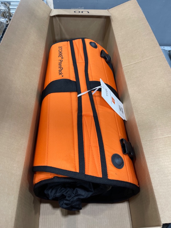 Photo 2 of Stokke PramPack, Black & Orange - Protects Your Stroller While You Travel - Lightweight - Rolls Up for Easy Storage - Fits Most Strollers on The Market
