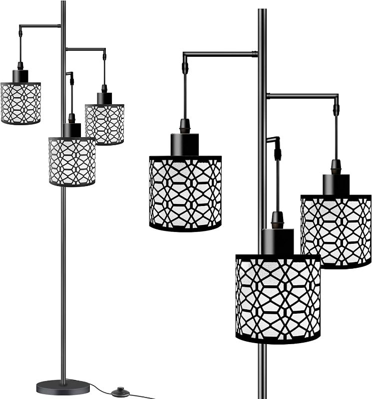 Photo 1 of AIGOTEK Dimmable Industrial Floor Lamp with 3-Lights Black Farmhouse Floor Lamps for Living Room, Modern Tall Standing Lamp with Birdcage Shades & Base...
