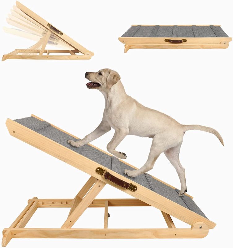 Photo 1 of Adjustable Pet Ramp for All Dogs and Cats,42" Long and Adjustable from 14” to 26” with Paw Traction Mat Dog Car Ramps for SUV, Bed, Couch-Great for...
