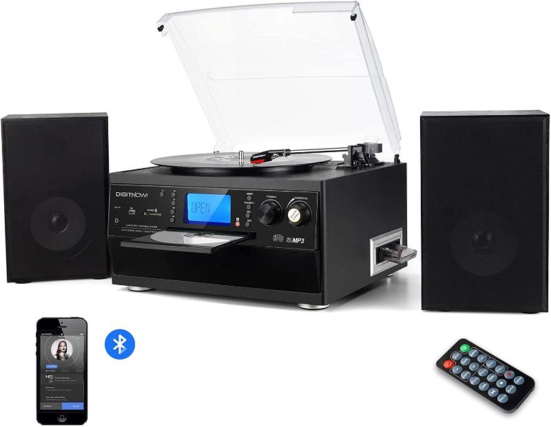Photo 1 of DIGITNOW Bluetooth Record Player Turntable with Stereo Speaker, LP Vinyl to MP3 Converter with CD, Cassette, Radio, Aux in...
DIGITNOW Bluetooth Record Player Turntable with Stereo Speaker, LP Vinyl to MP3 Converter with CD, Cassette, Radio, Aux in and US