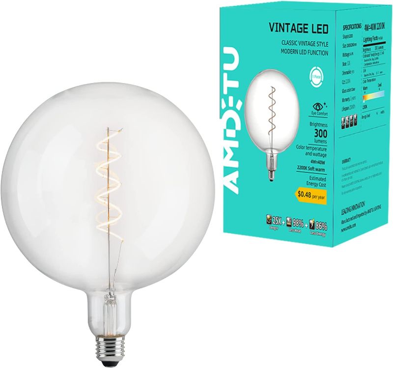 Photo 1 of AMDTU Biggest Globe Decorative Nostalgic Light Bulb,G63/G200 Oversized Edison LED Light Bulbs,40w Equivalent-2200k-Clear Glass-Dimmable,Large Globe Light...
