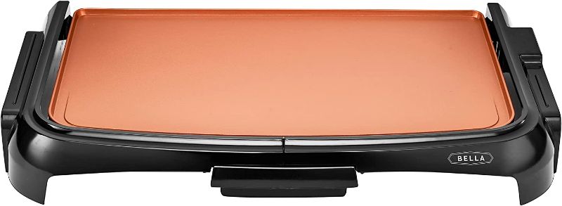 Photo 1 of BELLA Griddle Ceramic Copper TI, Healthy-Eco Non-stick Coating, Hassle-Free Clean Up, Large Submersible Cooking Surface, 10" x 16", Copper/Black
