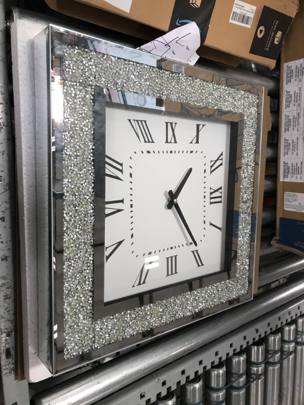 Photo 2 of Crystal Crush Diamond Mirrored Square Wall Clock with Sparkle Twinkle Bling Diamond Decor for Wall Decoration, 12x12inch Decorative Silver Mirror Quartz...
