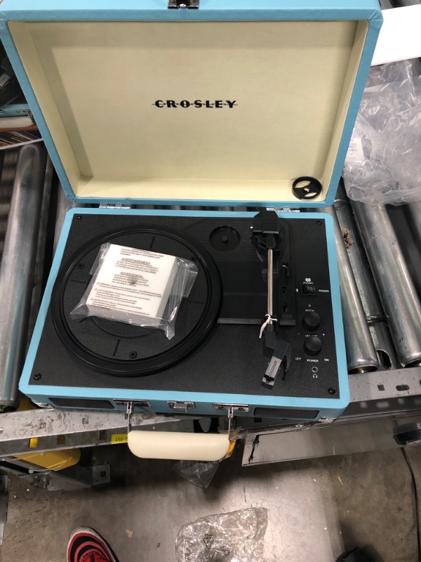 Photo 3 of Crosley CR8005F-TU Cruiser Plus Vintage 3-Speed Bluetooth in/Out Suitcase Vinyl Record Player Turntable, Turquoise/White Bluetooth In/Out Turquoise/White