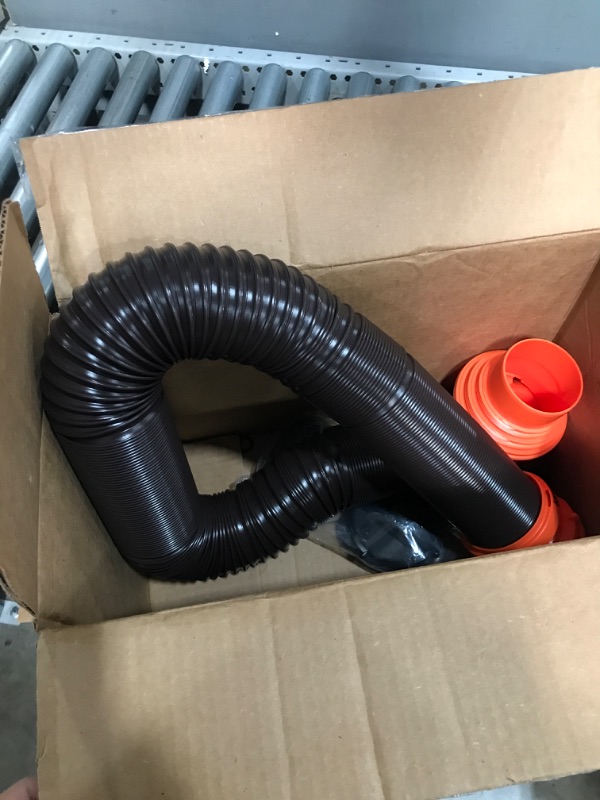 Photo 2 of Camco 20' (39742) RhinoFLEX 20-Foot RV Sewer Hose Kit, Swivel Transparent Elbow with 4-in-1 Dump Station Fitting-Storage Caps Included , Black , Brown 20ft Sewer Hose Kit Frustration-Free Packaging