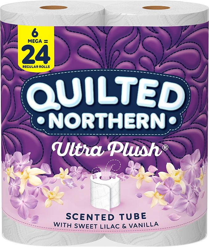 Photo 1 of 4 PACKS: Quilted Northern Ultra Plush® Toilet Paper with Sweet Lilac & Vanilla Scented Tube, 6 Mega Rolls, 3-Ply Bath Tissue
