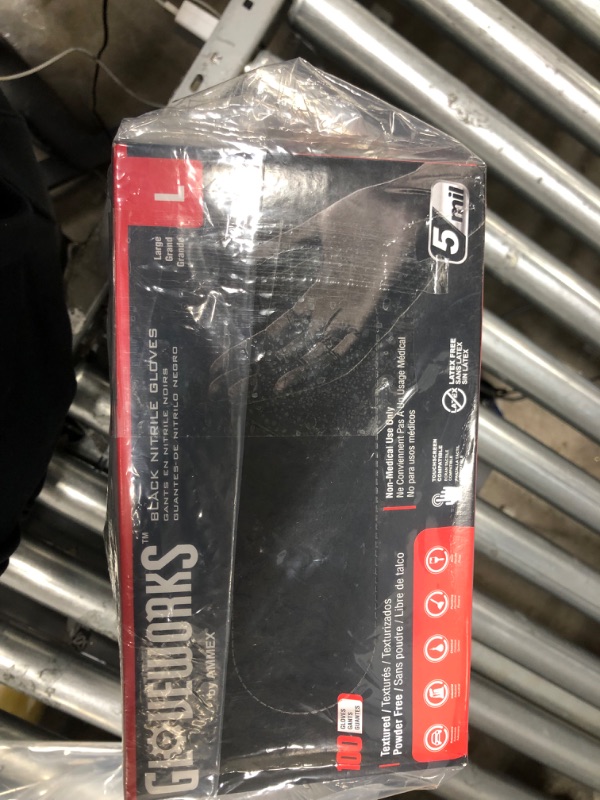 Photo 4 of 5 boxes of GLOVEWORKS Industrial Black Nitrile Gloves Large (Pack of 100)each box of Gloves