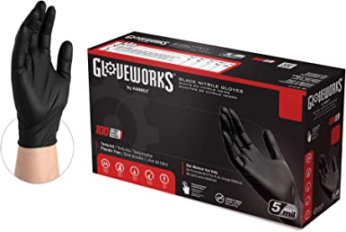 Photo 1 of 5 boxes of GLOVEWORKS Industrial Black Nitrile Gloves Large (Pack of 100)each box of Gloves