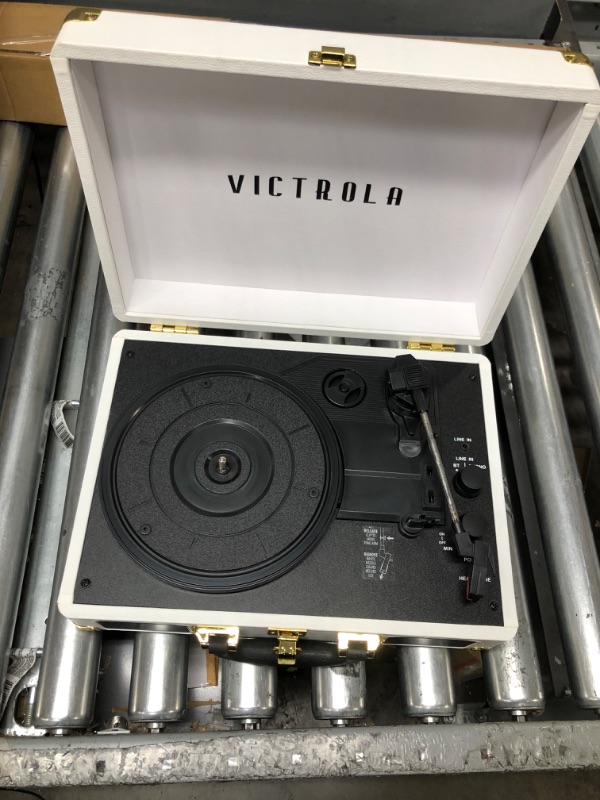Photo 4 of ***PARTS ONLY*** Victrola Vintage 3-Speed Bluetooth Portable Suitcase Record Player with Built-in Speakers | Upgraded Turntable Audio Sound| White (VSC-550BT-WH) White Record Player