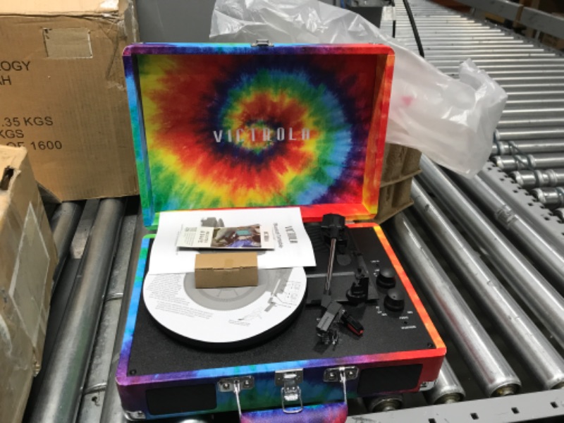 Photo 2 of Victrola Vintage 3-Speed Bluetooth Portable Suitcase Record Player with Built-in Speakers | Upgraded Turntable Audio Sound| Includes Extra Stylus | Tie Dye, 1SFA (VSC-550BT-TDY) Tie Dye Record Player