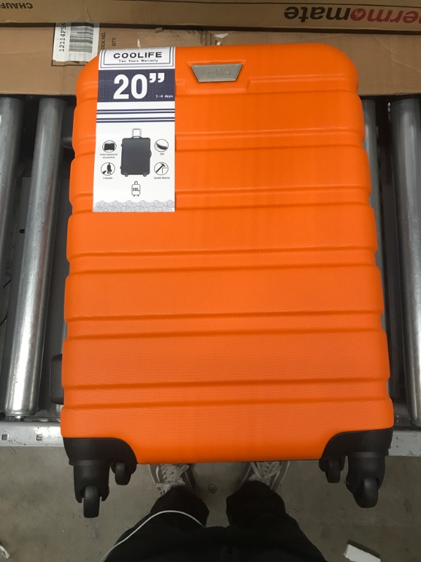 Photo 2 of Coolife Luggage Suitcase PC+ABS with TSA Lock Spinner Carry on Hardshell Lightweight (orange, S(20in_carry on))
