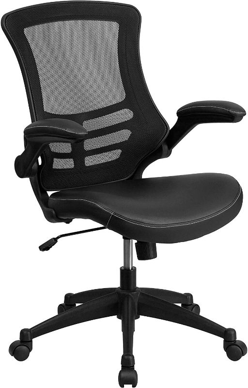 Photo 1 of Flash Furniture Kelista Desk Chair with Wheels | Swivel Chair with Mid-Back Black Mesh and LeatherSoft Seat for Home Office and Desk