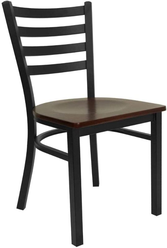 Photo 1 of 2 SET of Flash Furniture HERCULES Series Black Ladder Back Metal Restaurant Chair - Mahogany Wood Seat