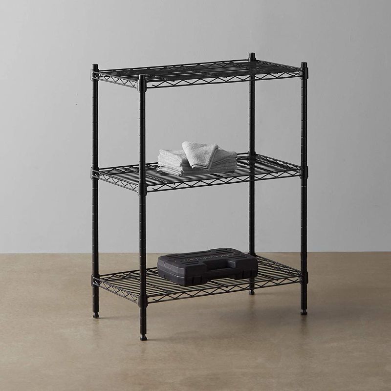 Photo 1 of Amazon Basics 3-Shelf Adjustable, Heavy Duty Storage Shelving Unit (250 lbs loading capacity per shelf), Steel Organizer Wire Rack, Black (23.2L x 13.4W x 30H)