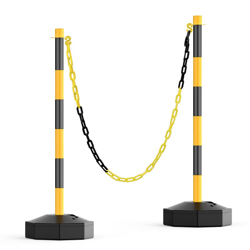 Photo 1 of [2 Pack] Expandable Delineator Post Cones with Fillable Base, Portable Traffic Safety Barriers, 8Ft Plastic Chain Stanchion for Parking Lot and Construction lot [Black/Yellow]
