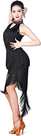 Photo 1 of ZX Women's Ballroom Latin Tango Salsa Dance Dress High Low Swallowtail Fringe Skirt Dance Costume with Shorts
