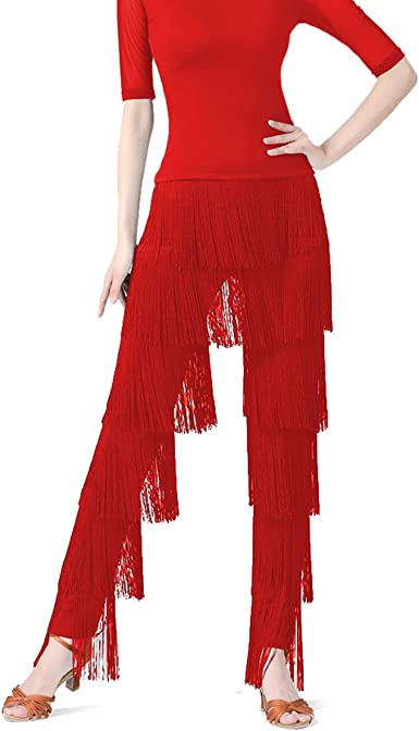 Photo 1 of ZBH1985 Women's Latin Dance Pants Tassel Ballroom Dance Professional Black Adult Fringe Rumba Tango Salsa Practice Pants
