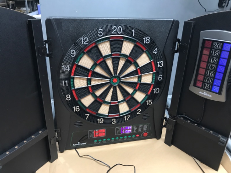 Photo 2 of Arachnid Cricket Maxx 1.0 Electronic Dartboard Cabinet Set Black