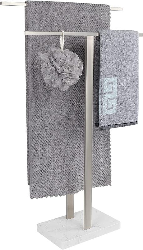 Photo 1 of NearMoon Standing Towel Rack, Freestanding 2-Tier Towel Holder with Marble Base for Bathroom, Pool, SUS304 Stainless Steel (Brushed Nickel)