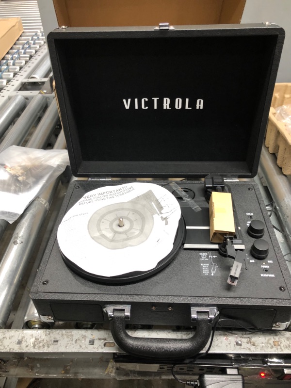 Photo 3 of Victrola Vintage 3-Speed Bluetooth Portable Suitcase Record Player with Built-in Speakers | Upgraded Turntable Audio Sound| Includes Extra Stylus | Black, Model Number: VSC-550BT-BK, 1SFA