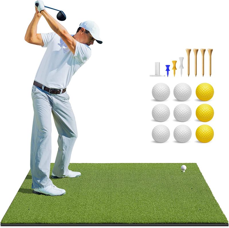 Photo 1 of *JUST THE MAT* Bltend Golf Mat, Artificial Turf Golf Hitting Mat Practice with 9 Golf Balls, 7 Golf Tees, Rubber Tee, Golf Hitting Training Aids for Backyard Driving Chipping Indoor Outdoor Training
