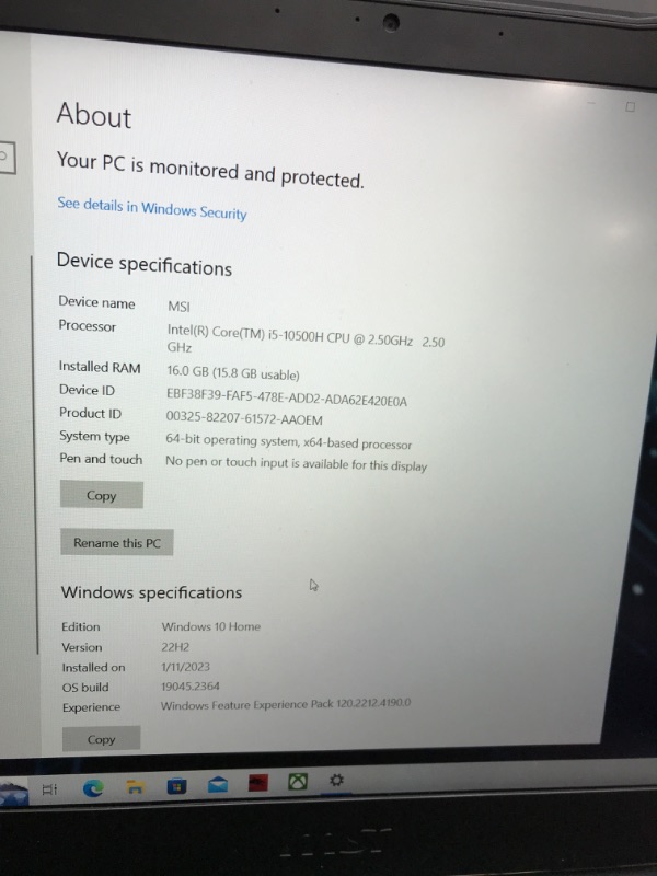 Photo 9 of MSI GF Series - 15.6" 60 Hz IPS - Intel Core i5 10th Gen 10500H (2.50 GHz) - NVIDIA GeForce GTX 1650 - 8 GB DDR4 - 256 GB PCIe SSD - Windows 10 Home 64-bit - Gaming Laptop )