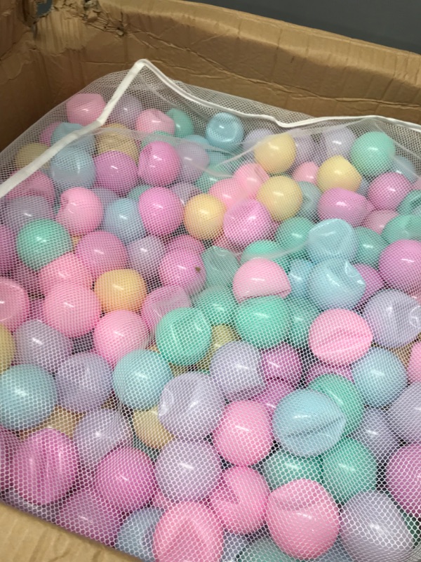 Photo 2 of Amazon Basics BPA Free Crush-Proof Plastic Ball Pit Balls with Storage Bag, Toddlers Kids 12+ Months, 6 Pastel Colors - Pack of 1000 6 Pastel Colors 1,000 Balls