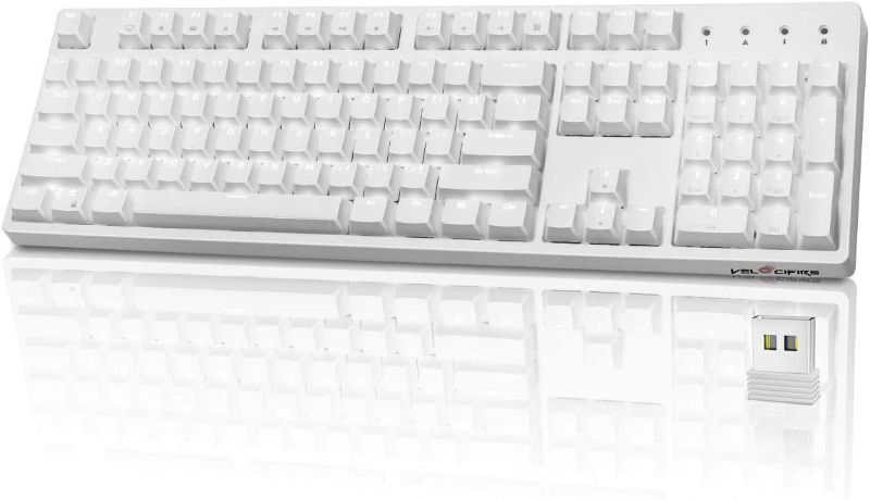 Photo 1 of VELOCIFIRE Mechanical Keyboard Brown Switches, VM02WS Wireless Full Size Keyboard with Brown Switches White Backlit & High Battery Lasting for Copywriters, Typists, Programmer(White)
