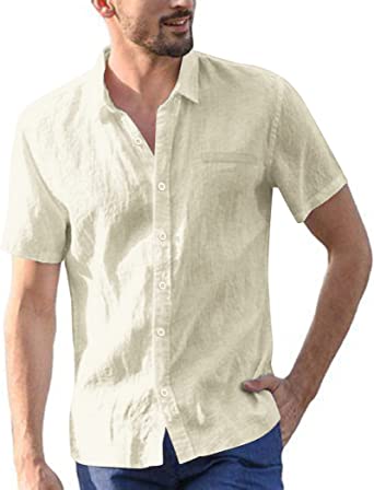 Photo 1 of COOFANDY Men's Linen Beach Shirt Short Sleeve Casual Button Down Shirts large