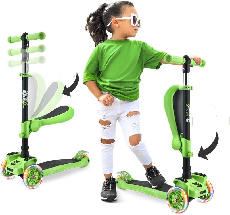 Photo 1 of 3 Wheeled Scooter for Kids - Stand & Cruise Child/Toddlers Toy Folding Kick Scooters w/Adjustable Height, Anti-Slip Deck, Flashing Wheel Lights, for Boys/Girls 2-12 Year Old - Hurtle
