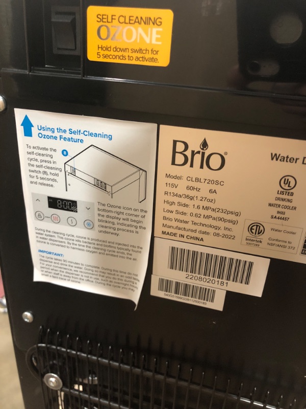 Photo 3 of **MINOR DAMAGE** CLBL720SC Brio Moderna Bottom Load Water Cooler Dispenser - Tri-Temp, Adjustable Temperature, Self-Cleaning, Touch Dispense, Child Safety Lock, Holds 3 or 5 Gallon Bottles
