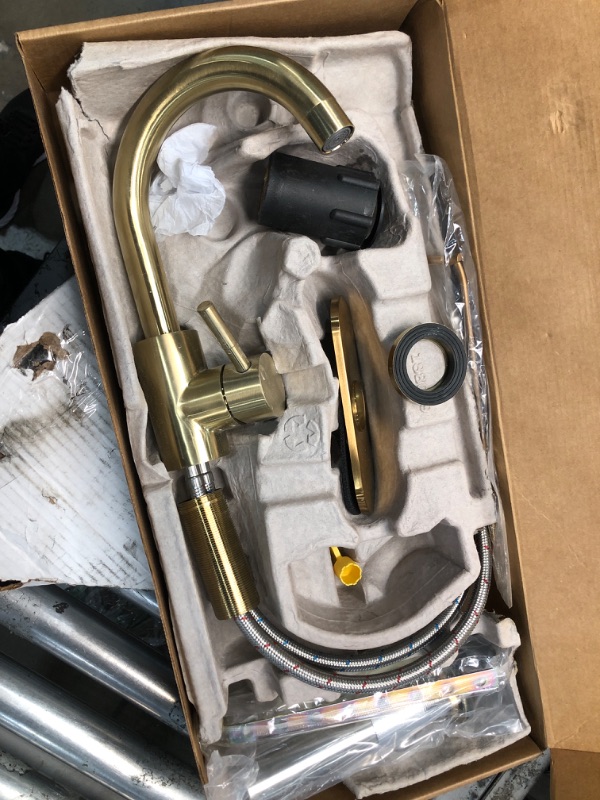 Photo 4 of **MISSING HARDWARE** Moen Align Brushed Gold One-Handle Modern Bathroom Faucet with Drain Assembly and Optional Deckplate, Single Hole Bathroom Sink Faucet, 6190BG