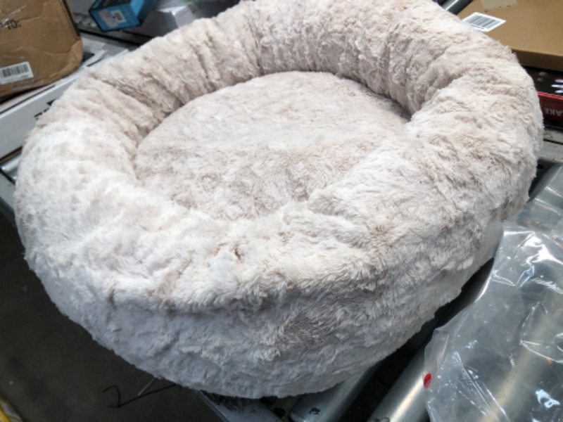 Photo 2 of **DAMAGE TO STITCHING** Best Friends by Sheri The Original Calming Donut Cat and Dog Bed in Shag and Lux Fur, Machine Washable, High Bolster, Multiple Sizes S-XXL Lux Oyster Medium 30" x 30" Bed Only