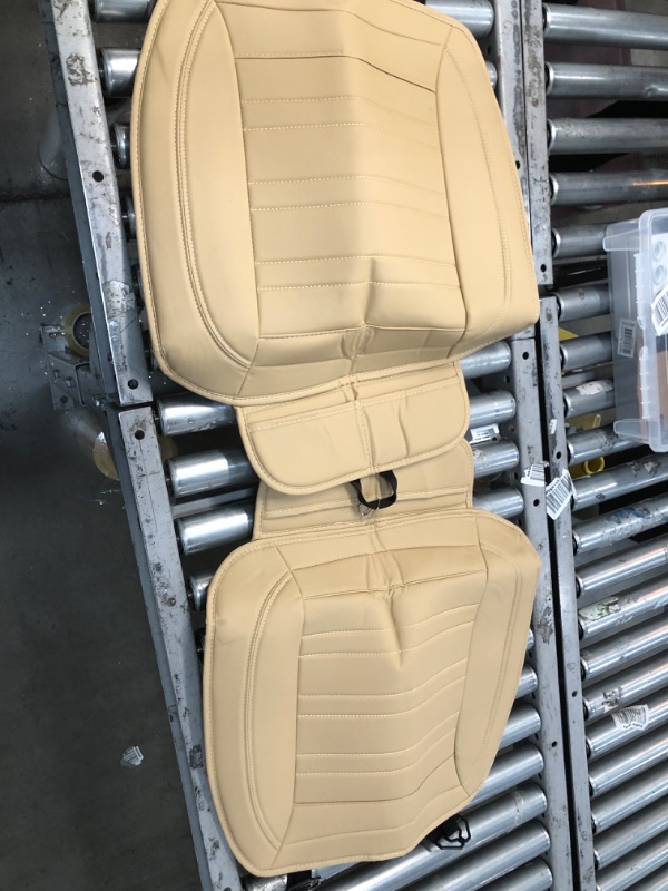 Photo 2 of **MISSING PARTS* REVIEW PHOTOS* BACK COVERS AND BACK SEAT COVER ONLY** 3 PIECESMotor Trend Beige Faux Leather Car Seat Cover Full Set, Includes Front & Back Car Seat Protector, Premium Interior Covers with Storage Pockets, Padded Seat Covers for Cars Truc