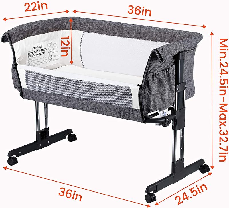 Photo 2 of 
Mika Micky Baby Bassinet Bedside Sleeper Bedside Crib Easy Folding Portable Crib All mesh 2022 New,Grey