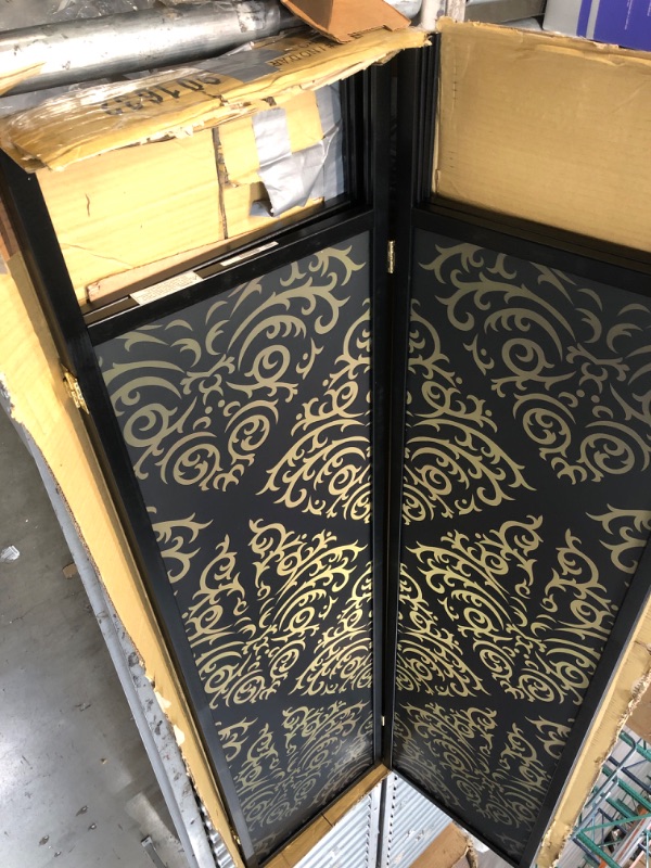 Photo 3 of **MINOR DAMAGE** Coaster Home Furnishings 4-Panel Folding Floor Screen Black Damask