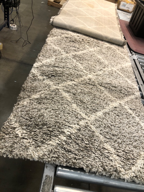 Photo 2 of **STAINED** SAFAVIEH Hudson Shag Collection 2'3" x 14' Grey/Ivory SGH281B Modern Diamond Trellis Non-Shedding Living Room Bedroom Dining Room Entryway Plush 2-inch Thick Runner Rug 2'3" x 14' Grey/Ivory Rug