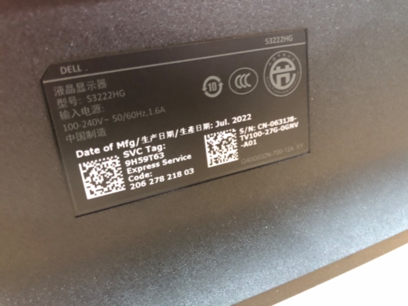 Photo 1 of Dell S3222HG 32-inch FHD 1920 X 1080 at 165Hz Curved Gaming Monitor 1800R Curvature 4ms Grey-to-Grey Response Time (Super Fast Mode) 16.7 Million C
