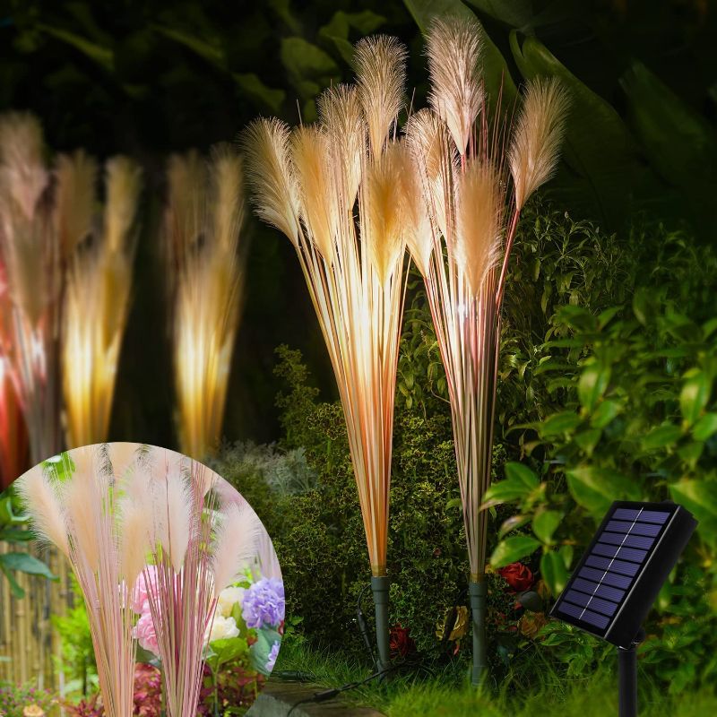 Photo 1 of 47"/120cm Solar Garden Lights Outdoor Waterproof Pampas Grass Tall Faux Plants Battery Powered Large Fake Plants for Floor Vase Filler Room Spring Outdoor Landscape Lightning Green Yard Patio Décor