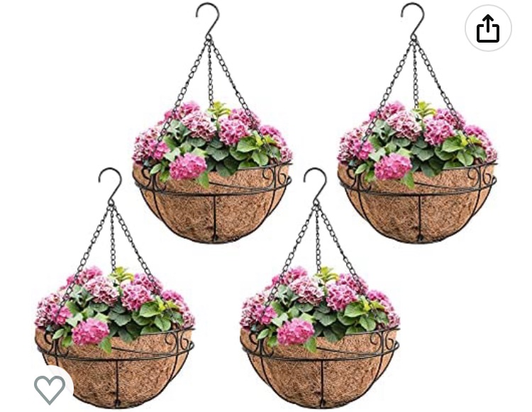 Photo 1 of Ahomdoo Hanging Pots for Plants Outdoor 4 Pack 12.5'' Hanging Baskets for Plants Outdoor with Coco Coir Liner Hanging Flower Plant Pot for Indoor Outdoor Garden Porch