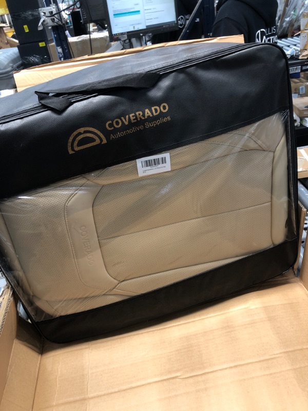 Photo 1 of Coverado Front and Rear Seat Covers 5 Pieces, Waterproof Nappa Leather Car Seat Protectors Full Set, Universal Auto Interior Fit for Most Sedans SUV Pick-up Truck, Beige Beige FullSet