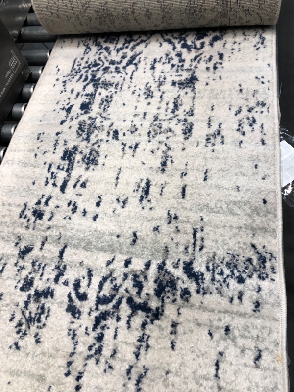 Photo 1 of *PICTURE NOT TO SCALE* SAFAVIEH Madison Collection 2'3" x 22' Cream Navy MAD603D Oriental Snowflake Medallion Distressed Non-Shedding Living Room Bedroom Runner Rug

